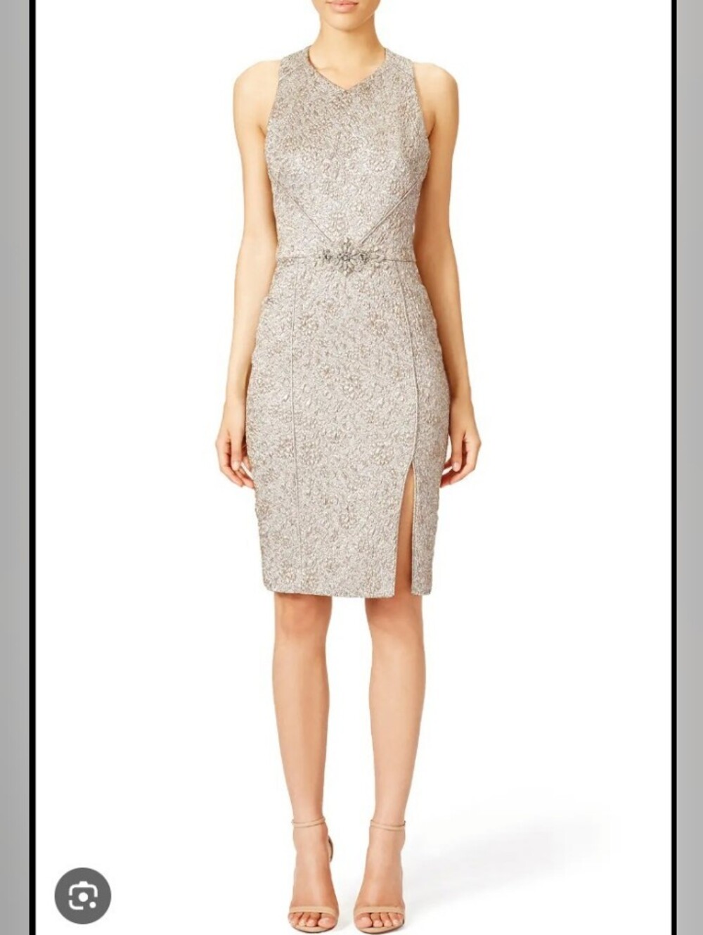 NEW Condition THEIA Platinum Brocade T-Back Metallic Cockail Dress Size 4